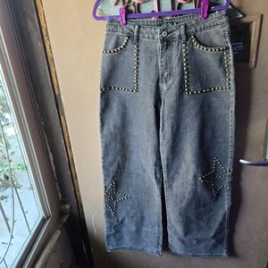 Stretchy Light black High-waisted Wide-Leg Star-studded Jeans ⭐️